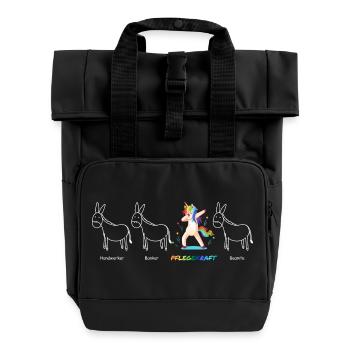 PFLEGEKRAFT Einhorn Beruf Besonders Einzigartig - Rolltop Rucksack mit zwei Griffen - Schwarz - Vorne