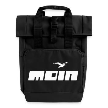 Modernes Moin | Möwe - Rolltop Rucksack mit zwei Griffen - Schwarz - Vorne