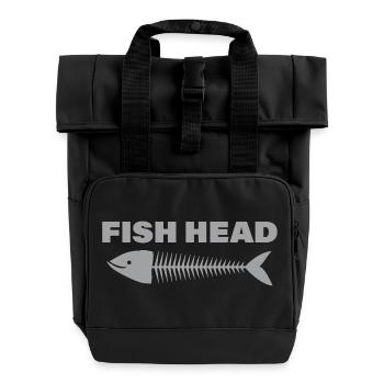 fish head - Roll Top Backpack with Two Handles - black - Front
