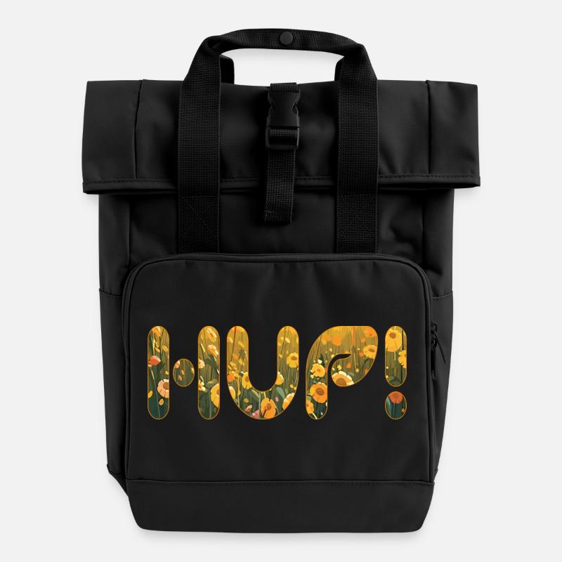 HUP in the flower field - Roll Top Backpack with Two Handles - black