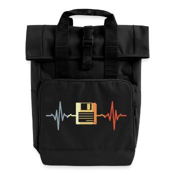 Retro Floppy Disk ECG - Roll Top Backpack with Two Handles - black - Front
