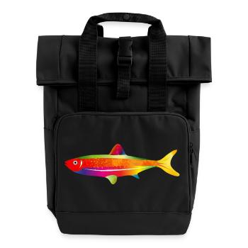 Bunter Fantasiefisch mit Regenbogenfarben - Rolltop Rucksack mit zwei Griffen - Schwarz - Vorne