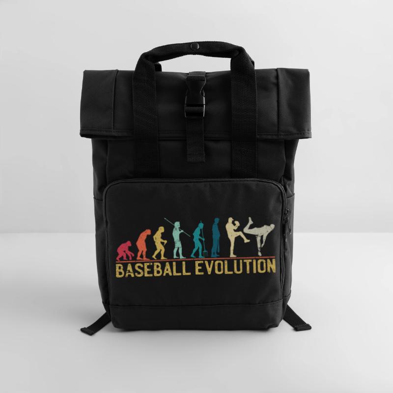 Baseball Evolution Illustration Roll Top Backpack with Two Handles