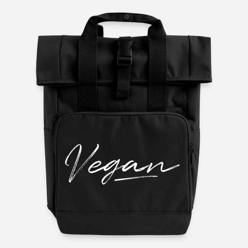 Vegan Schriftzug Handschrift - Rolltop Rucksack mit zwei Griffen - Schwarz