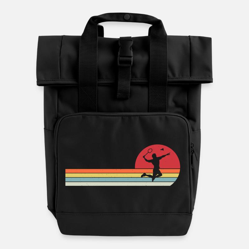 Retro Badminton - Roll Top Backpack with Two Handles - black