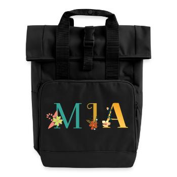 MIA Namenskunst mit gestickten Blumen - Rolltop Rucksack mit zwei Griffen - Schwarz - Vorne