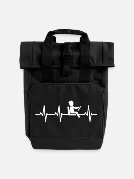 Bus Driver ECG Heart Line - Roll Top Backpack with Two Handles - black