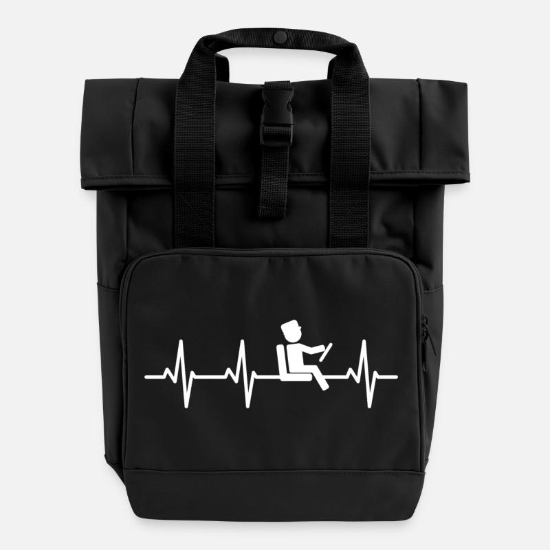 Bus Driver ECG Heart Line - Roll Top Backpack with Two Handles - black