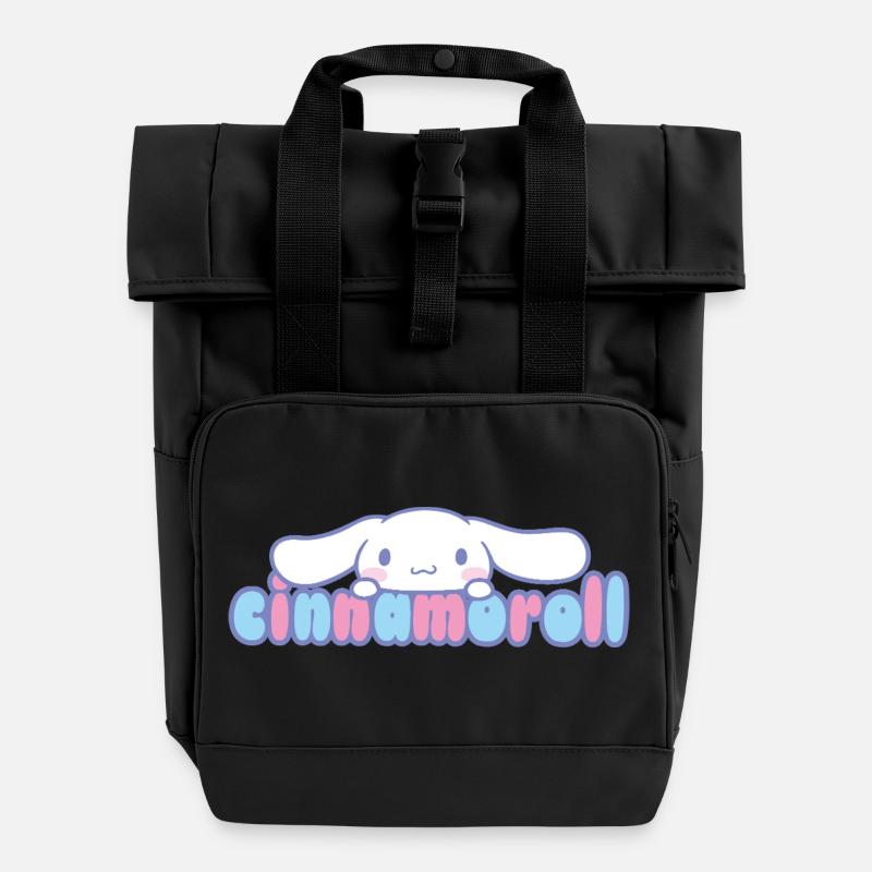 Cinnamoroll Peeks Over Lettering - Roll Top Backpack with Two Handles - black