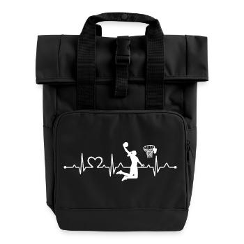 Female Basketball Player Heartbeat EKG Dunk Shot - Roll Top Backpack with Two Handles - black - Front