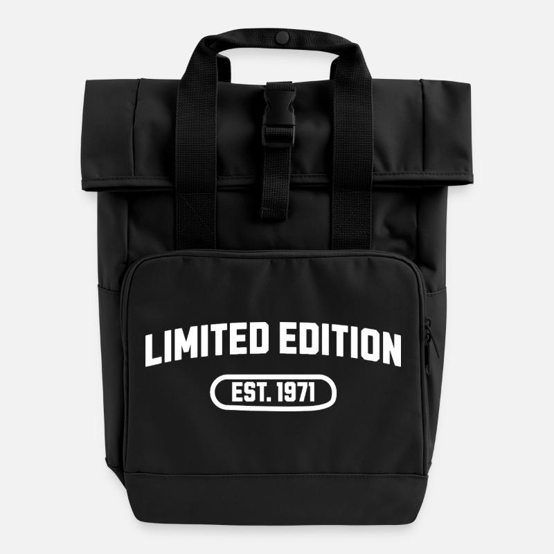 Limited Edition 1971 Geburtstag - Rolltop Rucksack mit zwei Griffen - Schwarz