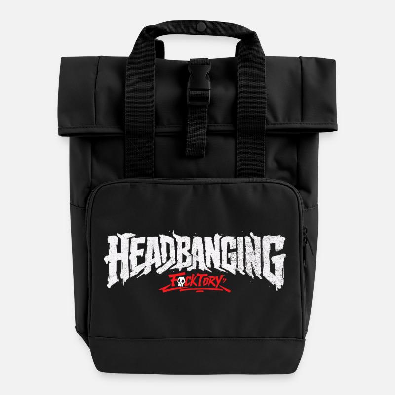 Logo de headbanging blanc - Sac à dos Roll Top à deux anses - noir
