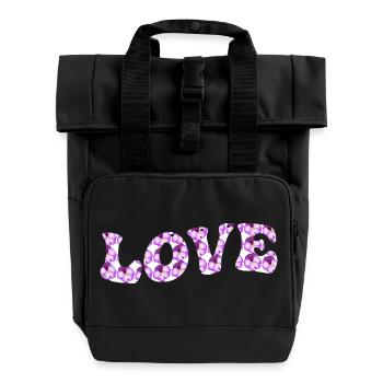 Motif d’amour avec des fleurs lilas - Sac à dos Roll Top à deux anses - noir - Devant