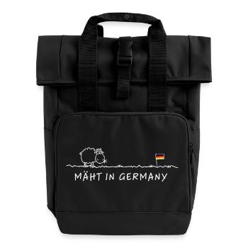 Mowing in Germany – Made in Germany Sheep Pun - Roll Top Backpack with Two Handles - black - Front