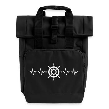 Steering wheel captain ship ECG heartbeat - Roll Top Backpack with Two Handles - black - Front