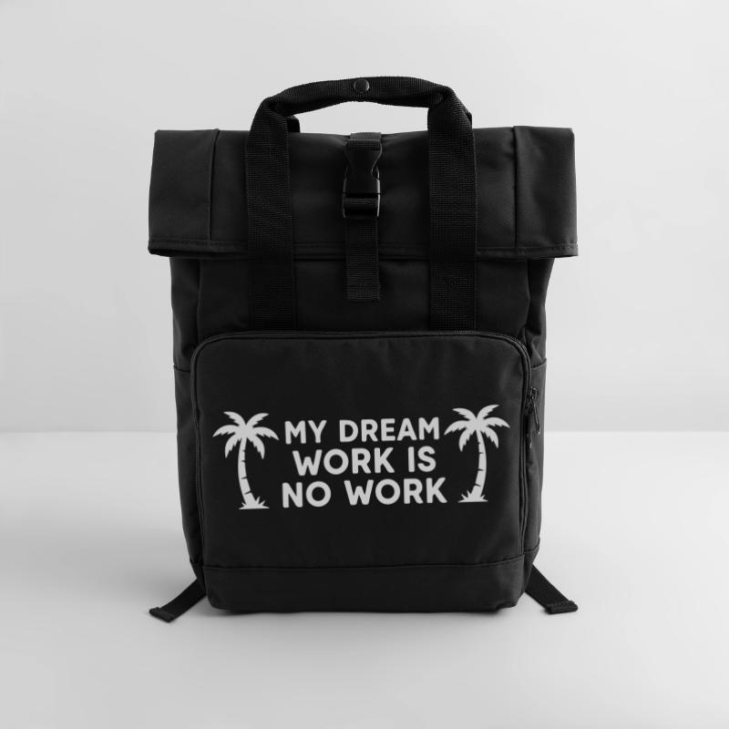 My Dream Work Is No Work - Palm Tree White Roll Top Backpack with Two Handles