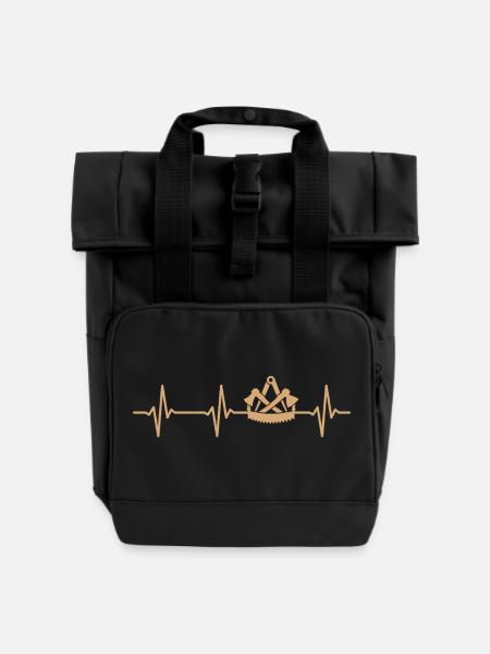 Zimmerer Zunftzeichen Herzschlag Zimmermann - Rolltop Rucksack mit zwei Griffen - Schwarz