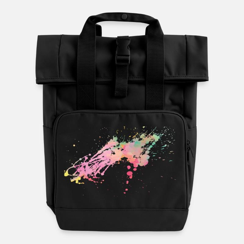 Splash - Color Design - Roll Top Backpack with Two Handles - black