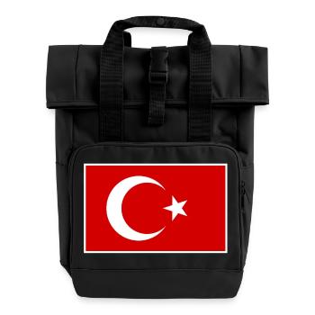 Turkey Türkiye Flag - Roll Top Backpack with Two Handles - black - Front