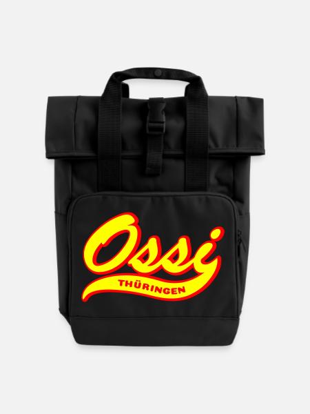 Ossi Thüringen Retro Schriftzug - Rolltop Rucksack mit zwei Griffen - Schwarz