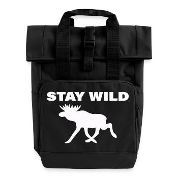 STAY WILD - Roll Top Backpack with Two Handles - black - Front