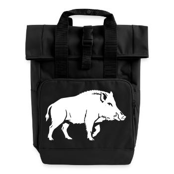 Wildschwein Silhouette Schatten Clean Vektor - Rolltop Rucksack mit zwei Griffen - Schwarz - Vorne