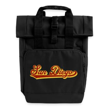 San Diego Retro Script - Rolltop Rucksack mit zwei Griffen - Schwarz - Vorne