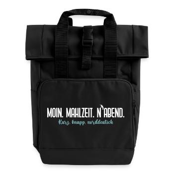Moin Mahlzeit N'Abend – Norddeutscher Humor - Rolltop Rucksack mit zwei Griffen - Schwarz - Vorne