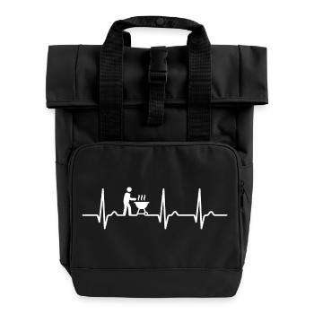 ECG curve - heart curve - pulse - grilling - Roll Top Backpack with Two Handles - black - Front