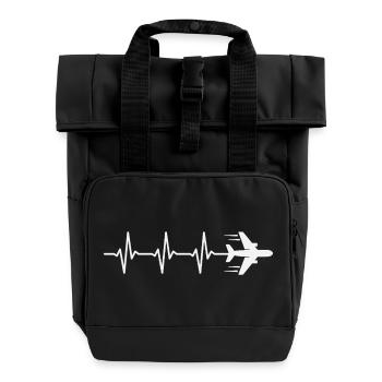 Flugzeug Herzschlag Pilot Luftfahrt Flieger - Rolltop Rucksack mit zwei Griffen - Schwarz - Vorne