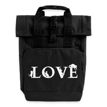 LOVE Cat Silhouette Word Art - Roll Top Backpack with Two Handles - black - Front