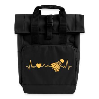 Badminton Federball Herzschlag Als Liebe zum Sport - Rolltop Rucksack mit zwei Griffen - Schwarz - Vorne
