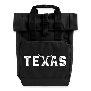 Texas Bold Distressed Wortmarke - Rolltop Rucksack mit zwei Griffen - Schwarz - Vorne