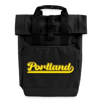 Portland Retro Script - Rolltop Rucksack mit zwei Griffen - Schwarz - Vorne