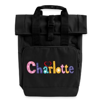 Charlotte Familie Charlotte Name Benutzerdefinierter Geburtstag - Rolltop Rucksack mit zwei Griffen - Schwarz - Vorne