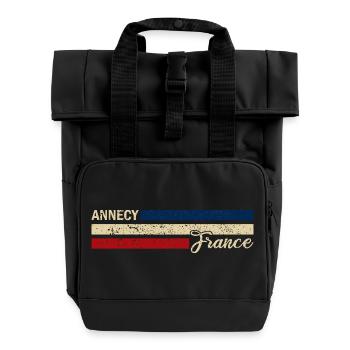 France - Annecy - France - Flag - Stripes - Roll Top Backpack with Two Handles - black - Front