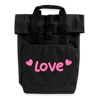 Pastel Love and Pink Hearts - Roll Top Backpack with Two Handles - black - Front