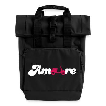 Amore Love Love Italy Fan Roller Cursive Font - Roll Top Backpack with Two Handles - black - Front