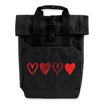 Sketched Red Hearts – Minimalist Design - Roll Top Backpack with Two Handles - black - Front