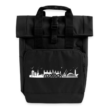 Rostock silhouette - design in white - Roll Top Backpack with Two Handles - black - Front