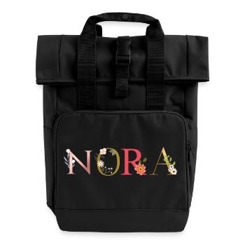 NORA Name mit Blumen geschmückt - Rolltop Rucksack mit zwei Griffen - Schwarz - Vorne
