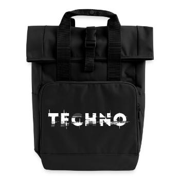 Techno Design Glitch, für DJ EDM Techno House - Rolltop Rucksack mit zwei Griffen - Schwarz - Vorne