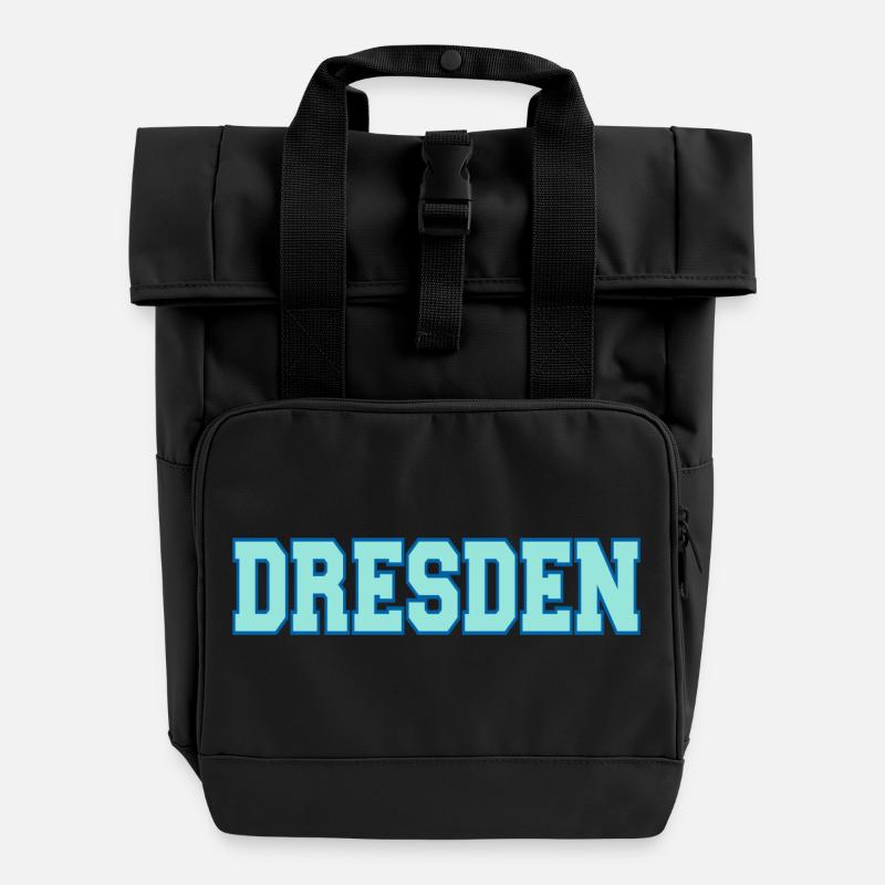 Dresden Block Font Outfit Design - Roll Top Backpack with Two Handles - black