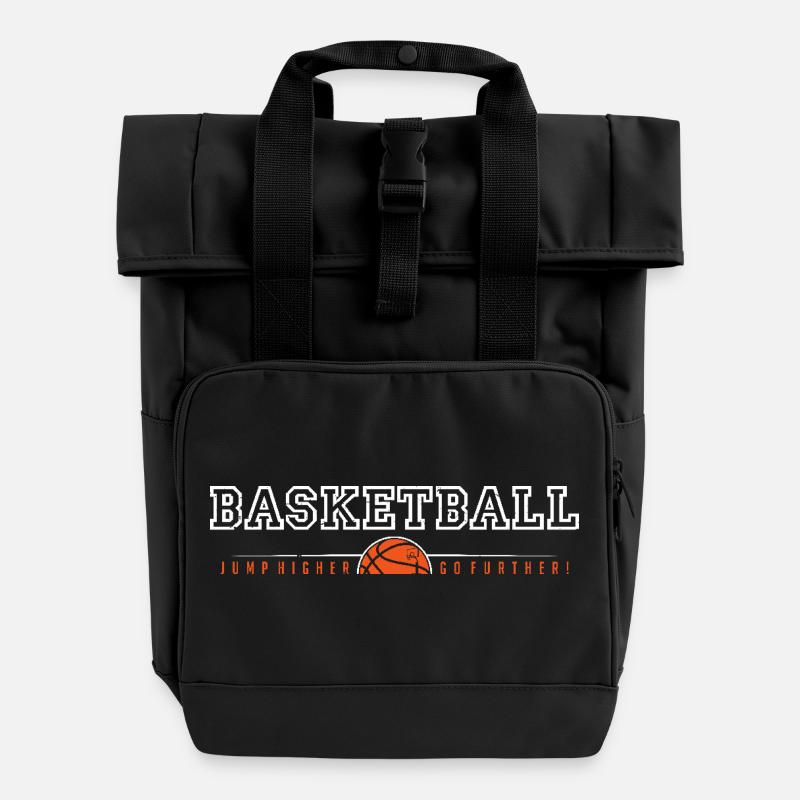 Basketball Bold Hoop Vibes - Roll Top Backpack with Two Handles - black