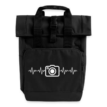 Appareil photo, appareil photo, photographe, ECG, battement de cœur - Sac à dos Roll Top à deux anses - noir - Devant