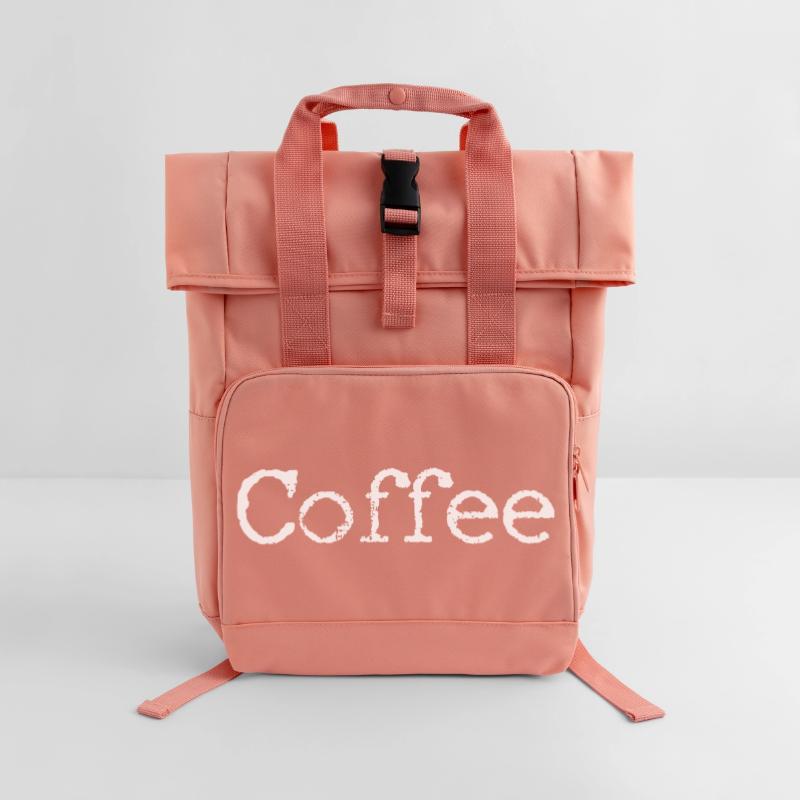 Coffee Scribble White on Black Roll Top Backpack with Two Handles