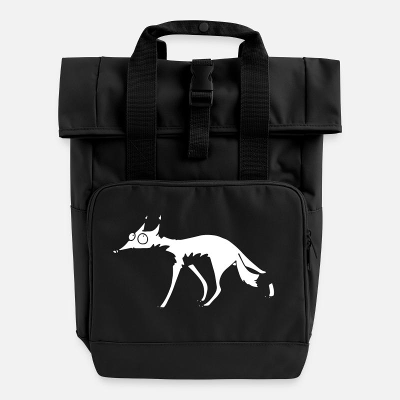 White Fox no 4 - Roll Top Backpack with Two Handles - black
