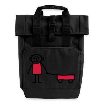 Junge mit Bollerwagen - V2 - Rolltop Rucksack mit zwei Griffen - Schwarz - Vorne