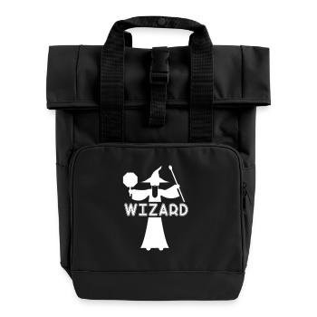 Wizard silhouette with magic wand - Roll Top Backpack with Two Handles - black - Front