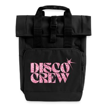 Disco Crew Pink Glitzer Logo - Rolltop Rucksack mit zwei Griffen - Schwarz - Vorne